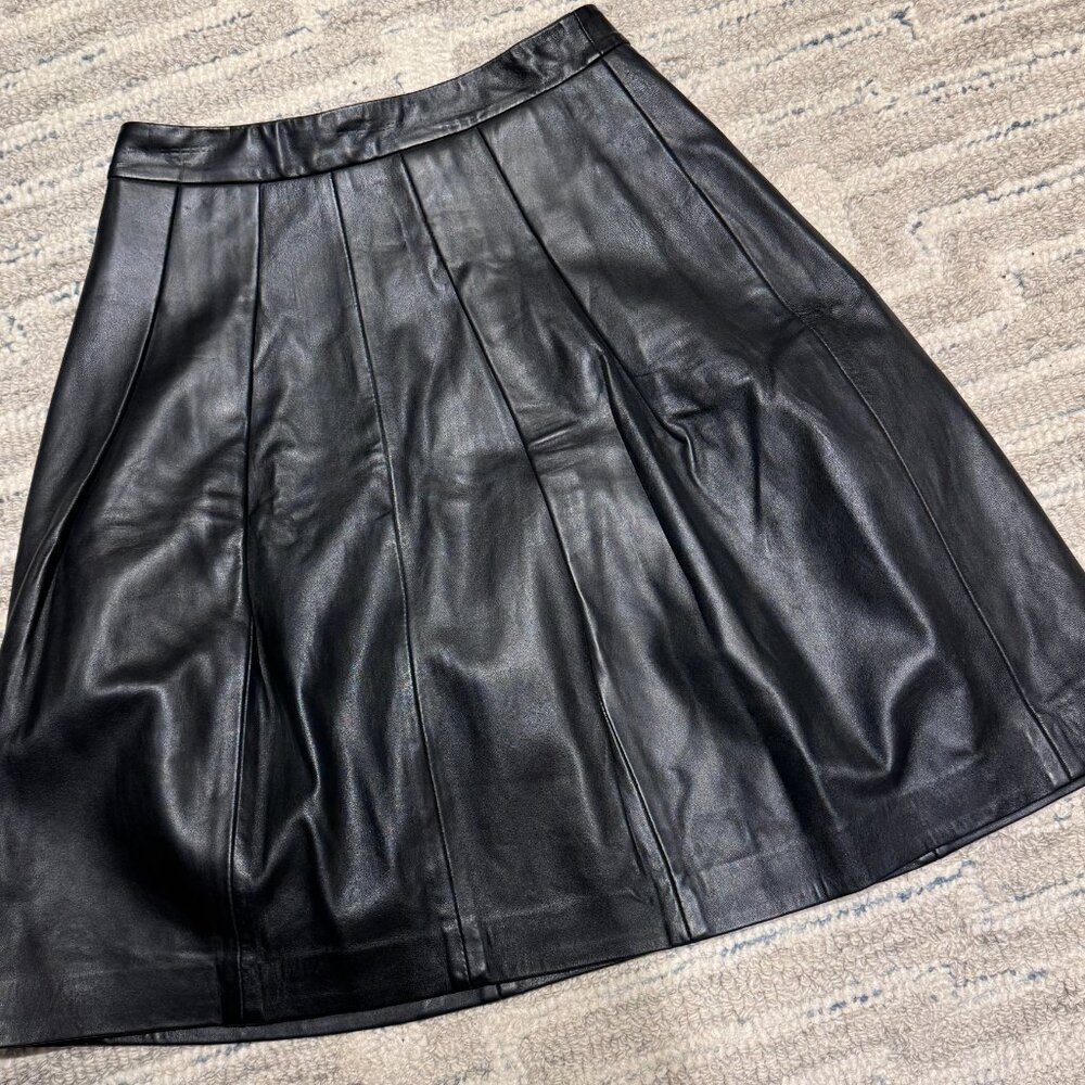 Nordstrom Halogen black pleated genuine Leather Skirt sz 0